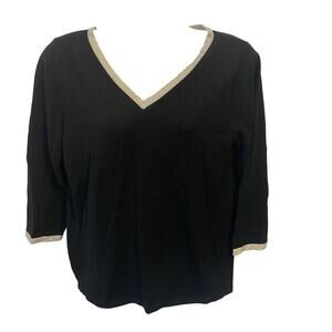 August Silk Y2K Silk V Neck Top Sweater Sz M Black Knit Academia Whimsigoth Soft